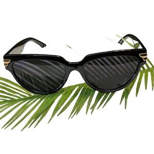Women's Fashion Cat Eye Sunglasses, Black, Gold Tone Trim